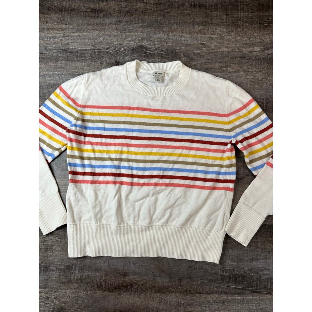 LL Bean White Multi-Color Stripes Sweater Cotton Cashmere Blend Preppy XS - Picture 10 of 10